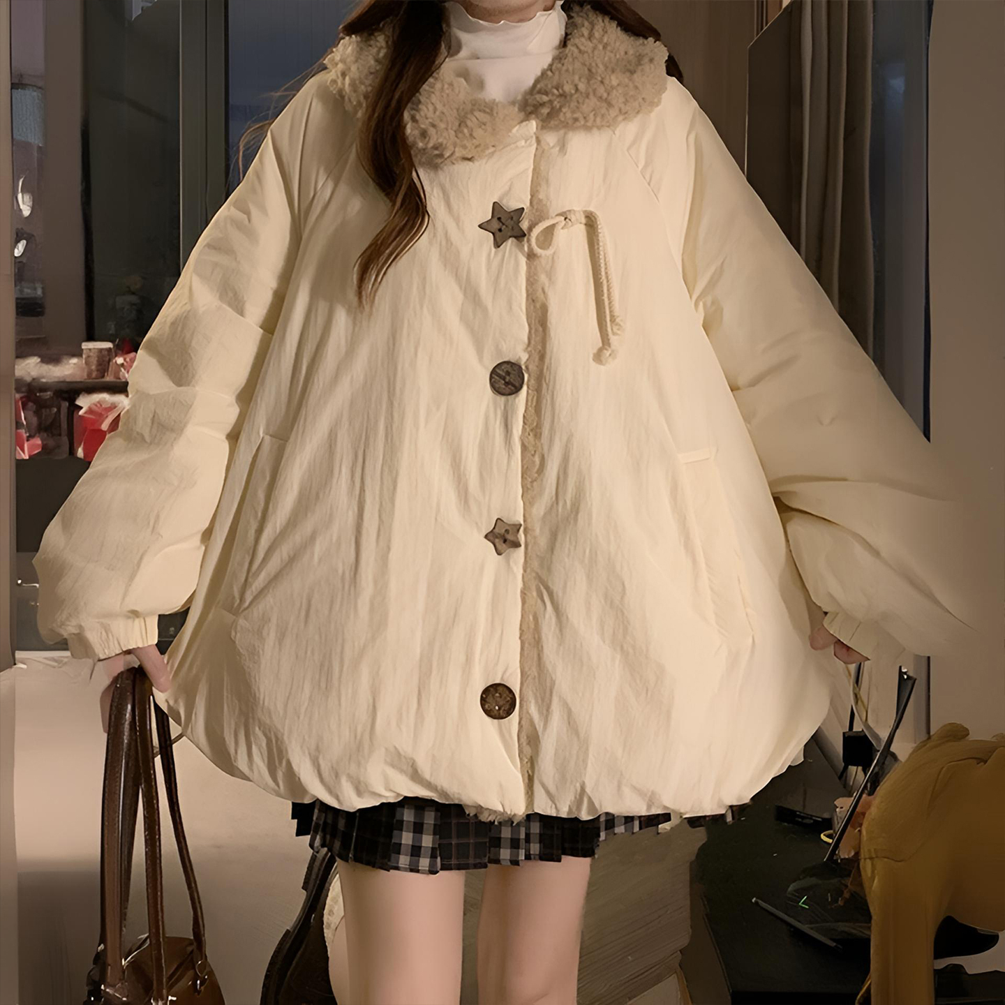 大码女装胖mm减龄百搭2025新款羽绒棉服女可爱风遮肉显瘦棉衣外套 - 图3