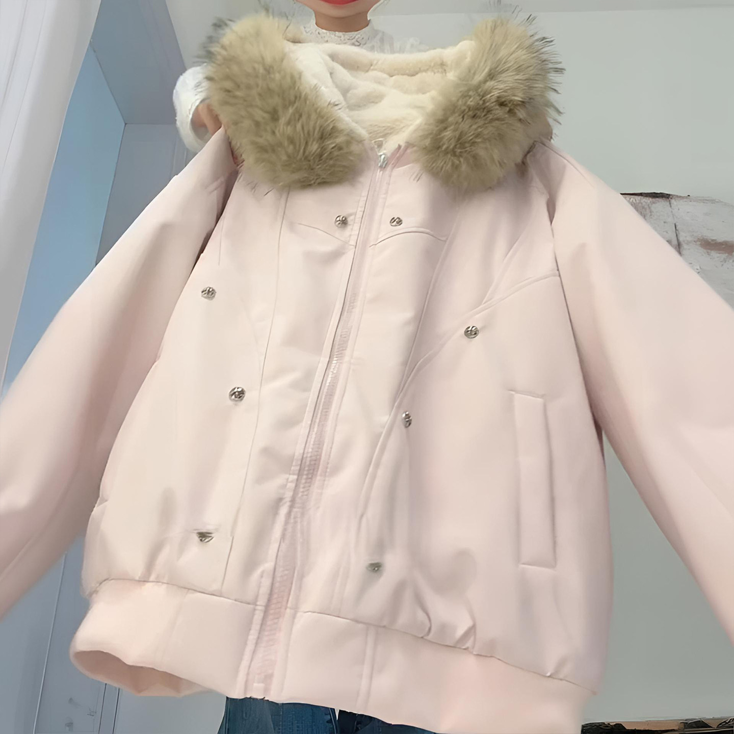 胖mm大码女装粉色座山雕毛领棉服上衣女冬季加厚保暖连帽棉衣外套,淘宝优惠券,粉丝福利购,淘宝优惠卷