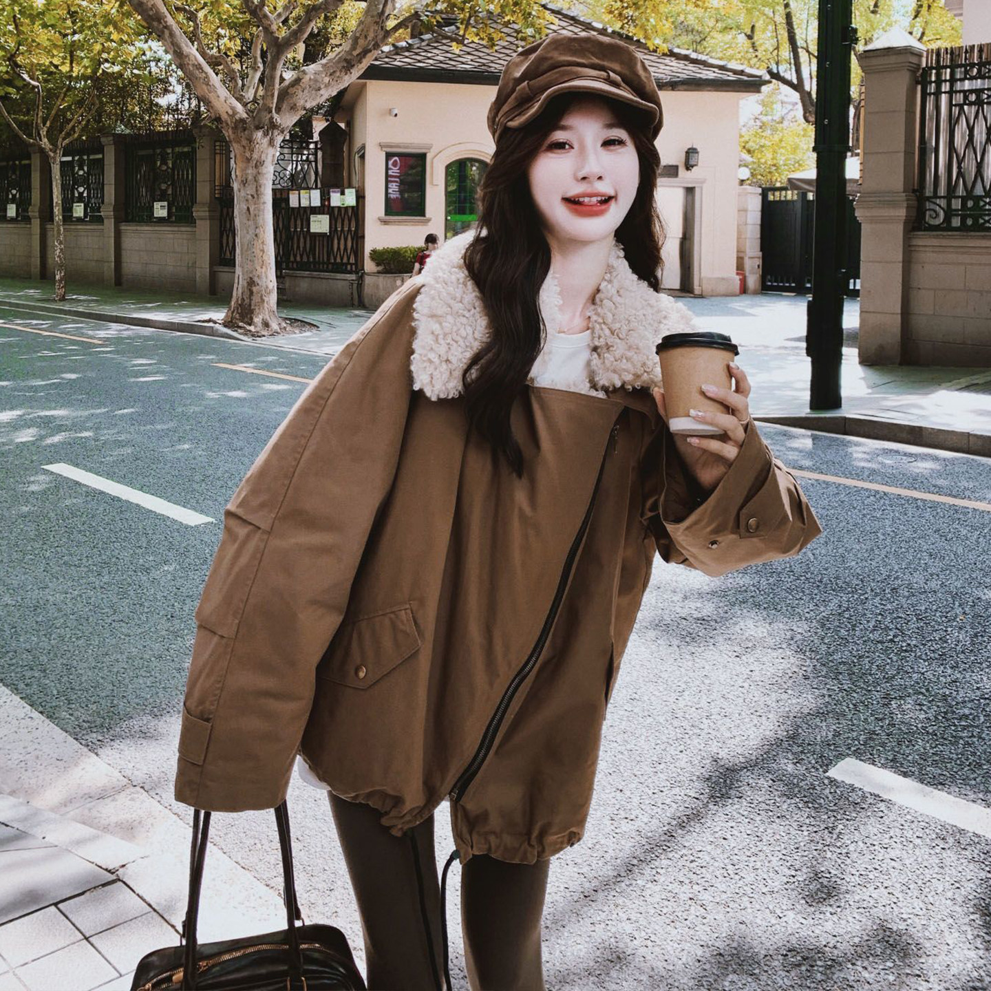 大码女装胖mm美拉德加厚保暖羊羔毛外套女韩系设计感加绒工装棉服,淘宝优惠券,粉丝福利购,淘宝优惠卷