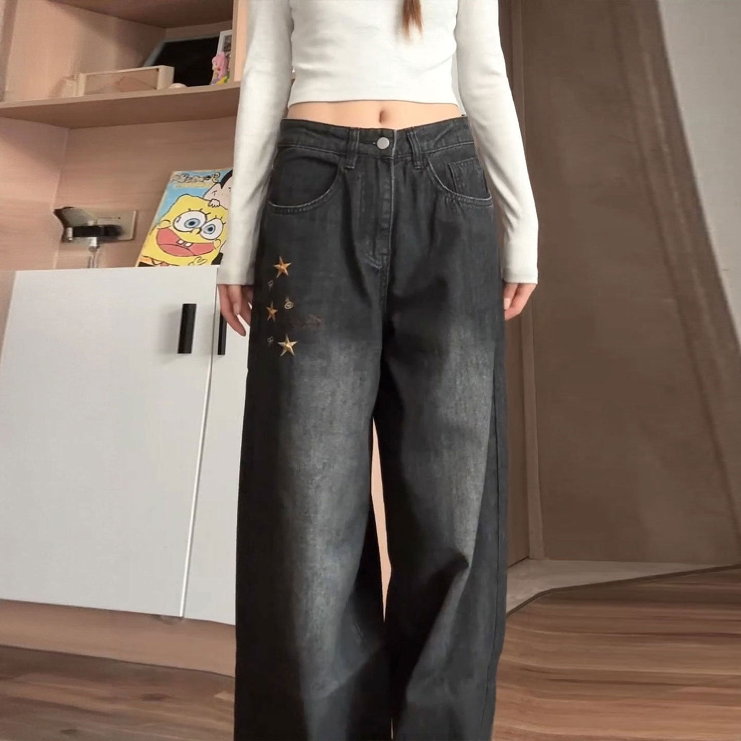 特大码胖mm复古韩版黑色牛仔裤女秋冬小个子宽松百搭刺绣直筒裤子,淘宝优惠券,粉丝福利购,淘宝优惠卷