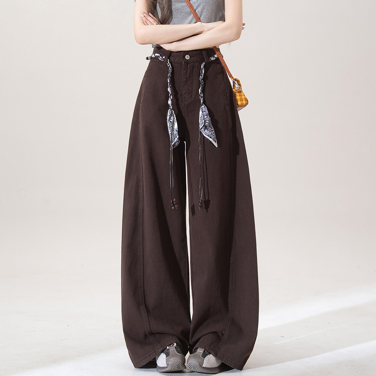 胖mm特大码美式复古弯刀牛仔裤女秋季辣妹风设计感百搭显瘦长裤子,淘宝优惠券,粉丝福利购,淘宝优惠卷