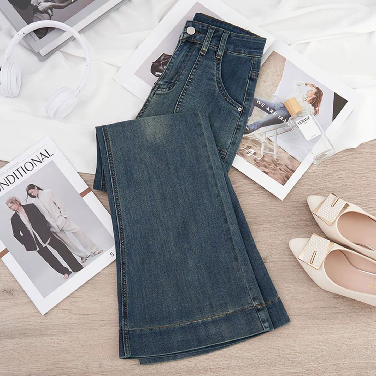 300斤大码女装美式蓝色牛仔裤女胖mm梨型身材显瘦百搭阔腿长裤子,淘宝优惠券,粉丝福利购,淘宝优惠卷