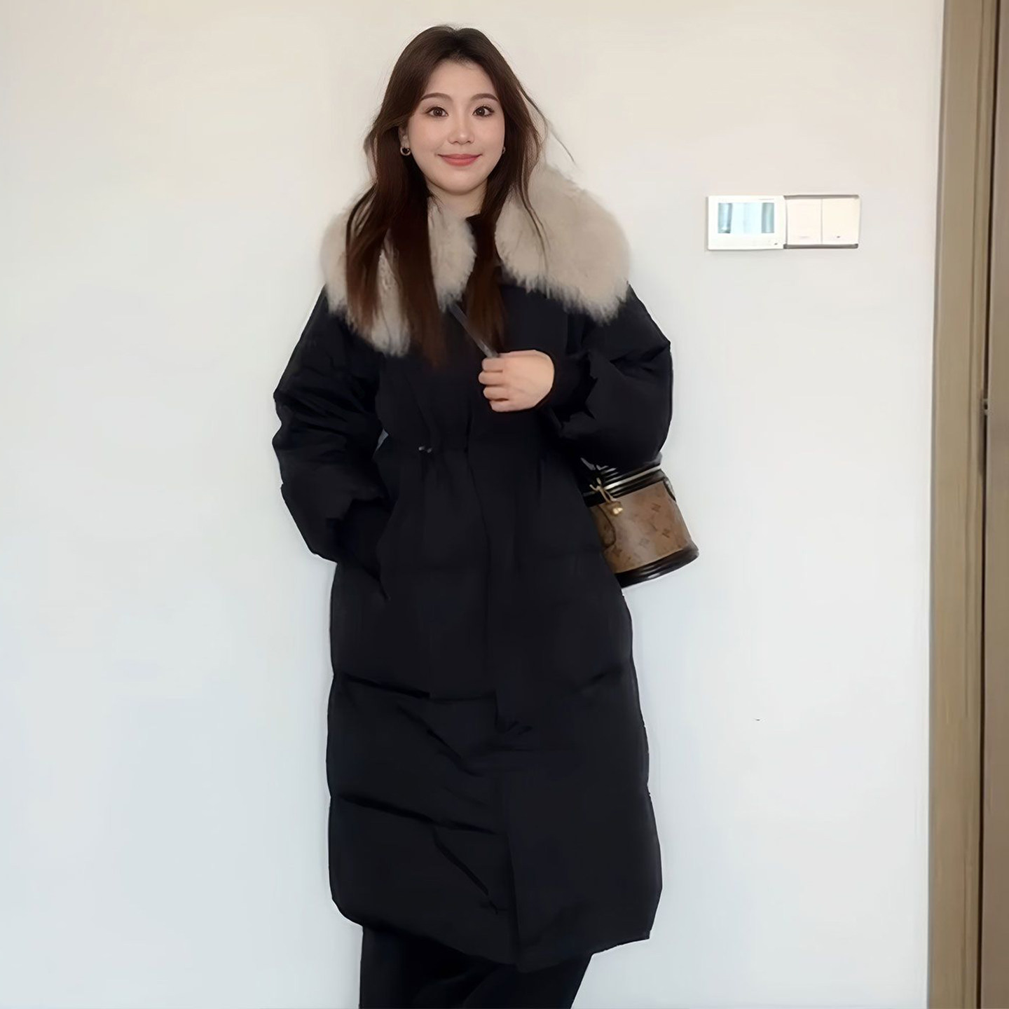 胖mm大码女装黑色加厚保暖中长款棉服女冬季小众设计感大毛领棉衣,淘宝优惠券,粉丝福利购,淘宝优惠卷