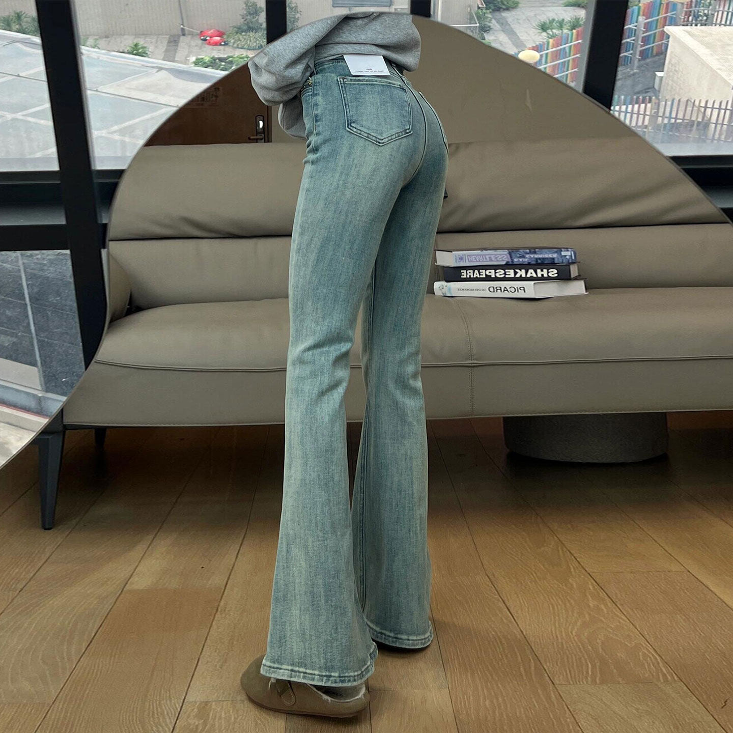 特大码女装韩系穿搭蓝色牛仔裤女秋冬胖mm弹力显瘦不贴腿喇叭裤子,淘宝优惠券,粉丝福利购,淘宝优惠卷