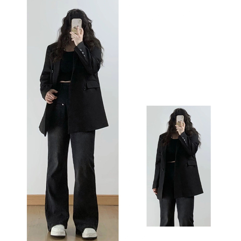 300斤胖mm大码宽松直筒牛仔裤女春秋微胖女装裤子黑色显瘦喇叭裤,淘宝优惠券,粉丝福利购,淘宝优惠卷