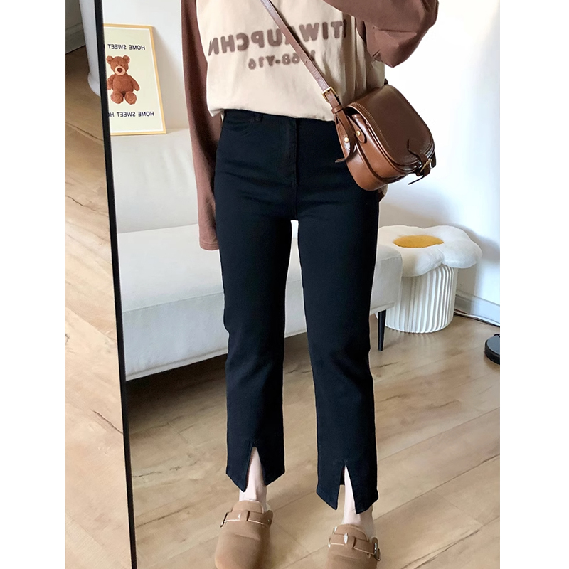 大码女装开叉牛仔裤女春秋新款胖mm弹力显瘦九分裤黑色烟管裤子女,淘宝优惠券,粉丝福利购,淘宝优惠卷