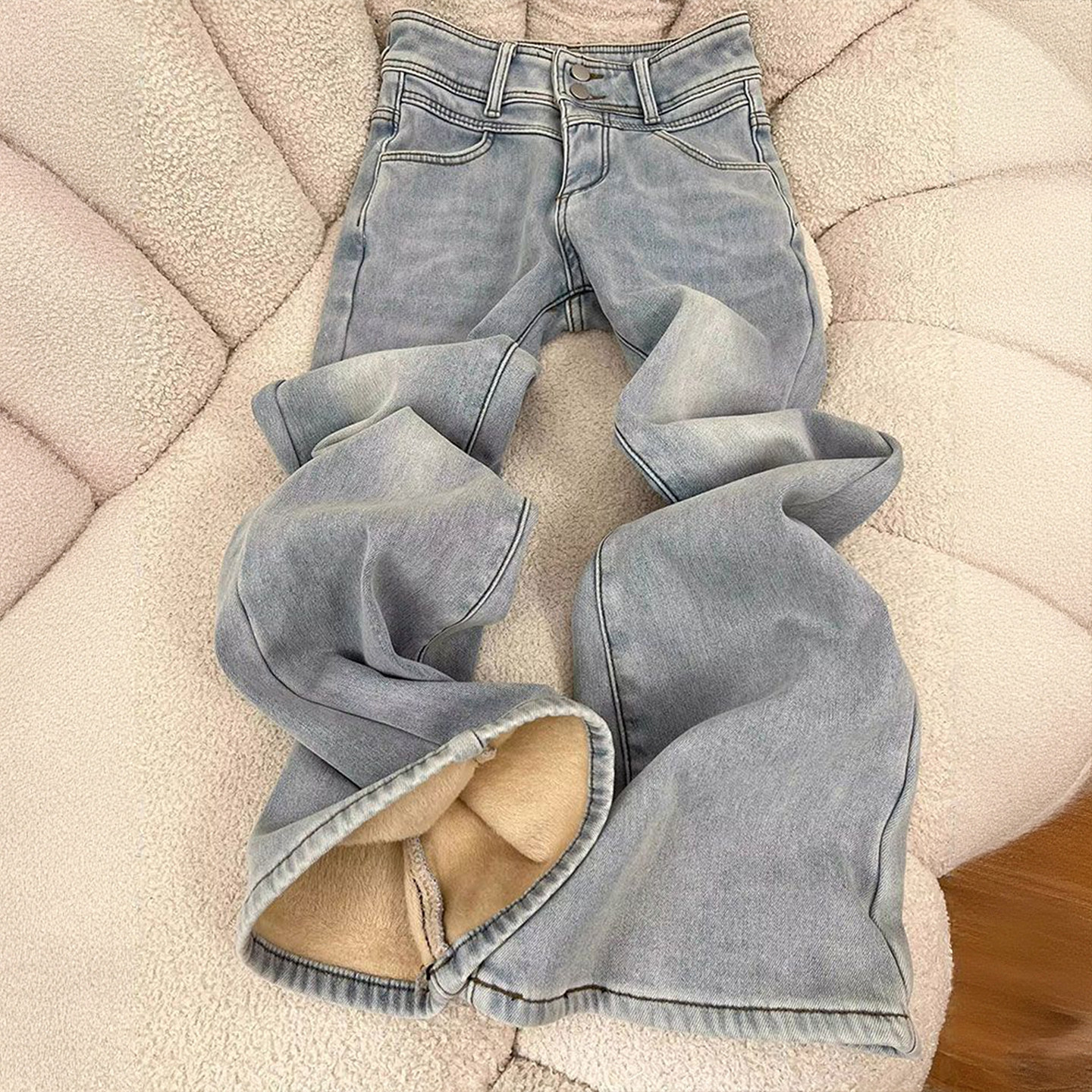 300斤大码女装加绒加厚设计感牛仔裤女胖mm弹力显瘦马蹄微喇裤子,淘宝优惠券,粉丝福利购,淘宝优惠卷