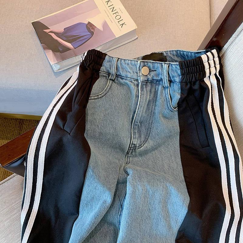 胖mm特大码女装牛仔裤女高腰2025年新款拼接宽松直筒显瘦阔腿裤子,淘宝优惠券,粉丝福利购,淘宝优惠卷