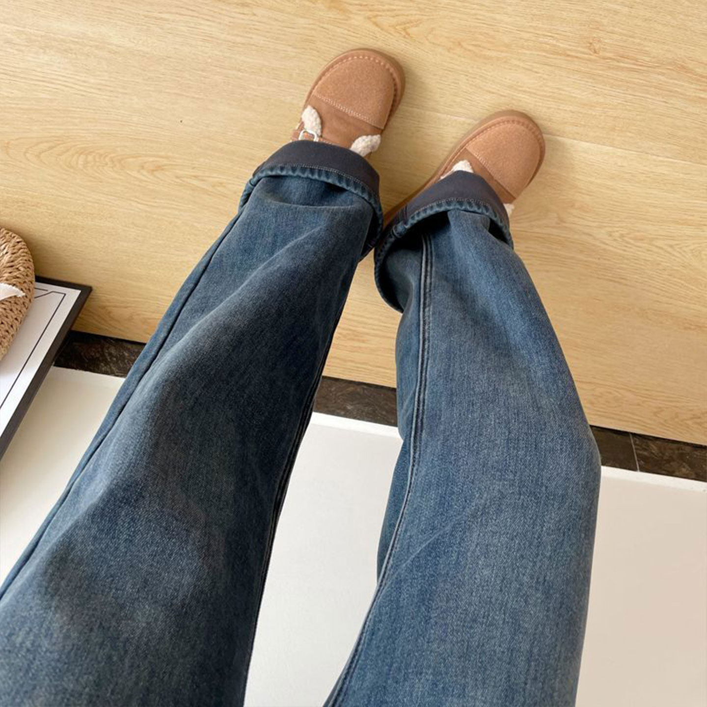 大码女装胖mm韩版ins蓝色加绒牛仔裤女高腰显瘦遮肉加厚直筒裤子,淘宝优惠券,粉丝福利购,淘宝优惠卷