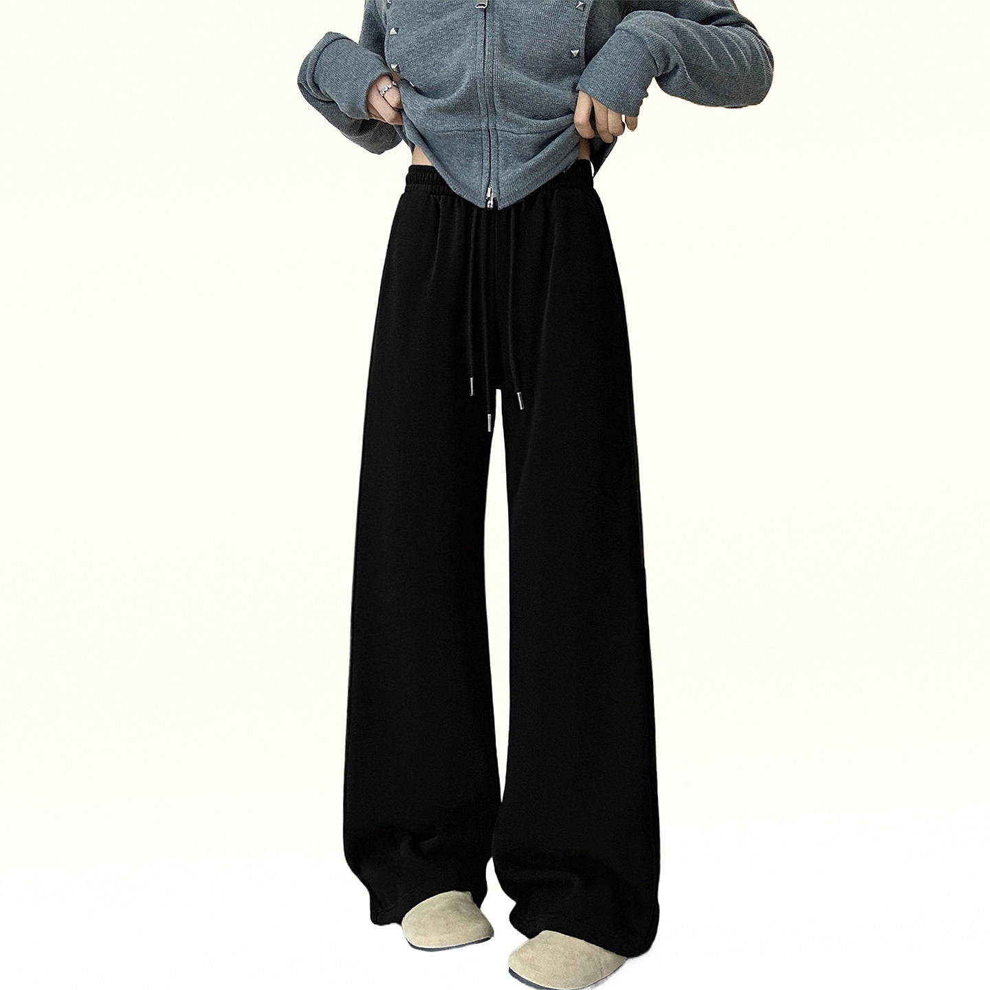 大码女装黑色高腰阔腿裤女秋冬新款胖mm加绒加厚休闲百搭运动卫裤,淘宝优惠券,粉丝福利购,淘宝优惠卷