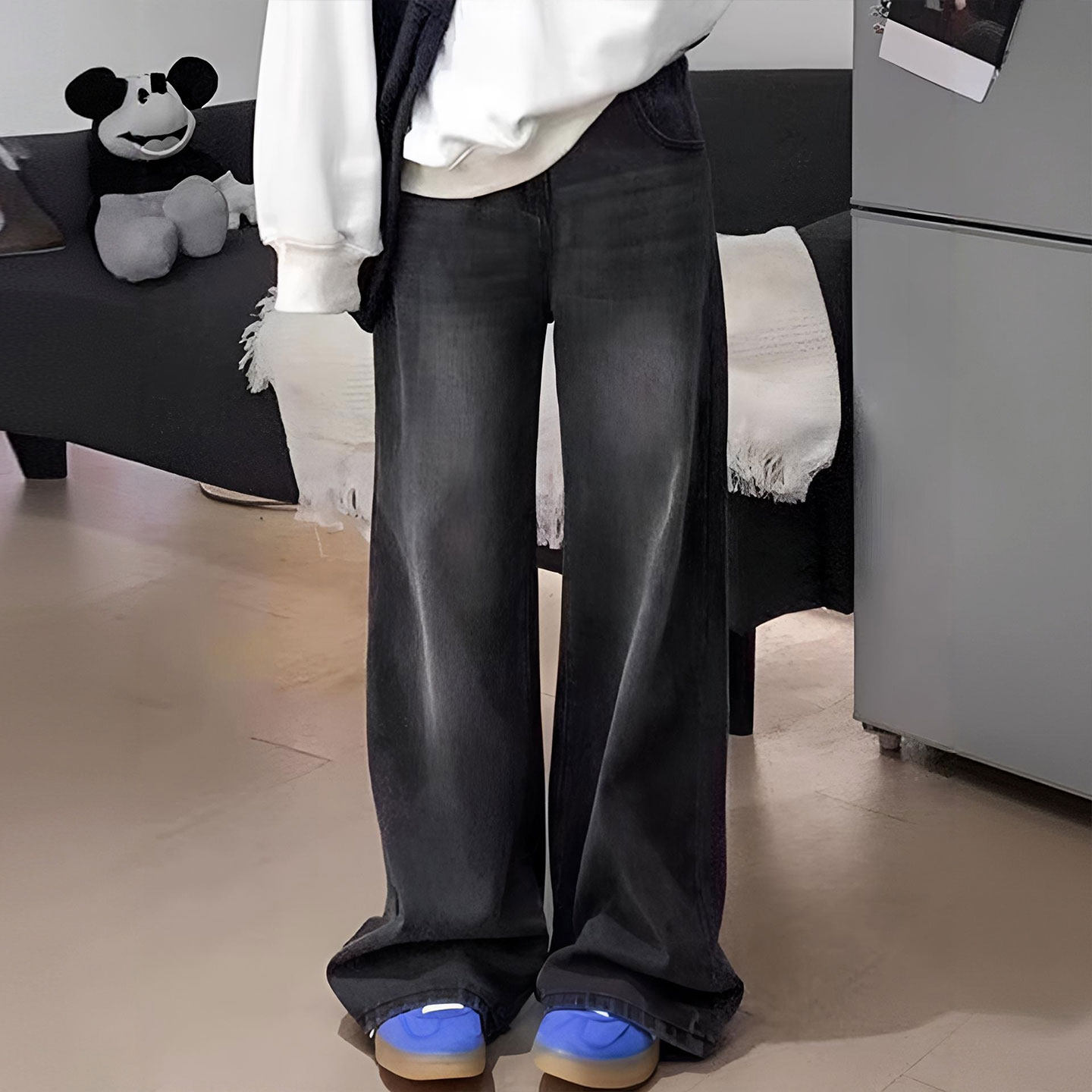 胖mm大码女装黑灰色复古做旧牛仔裤女小个子穿搭加绒加厚直筒裤子,淘宝优惠券,粉丝福利购,淘宝优惠卷