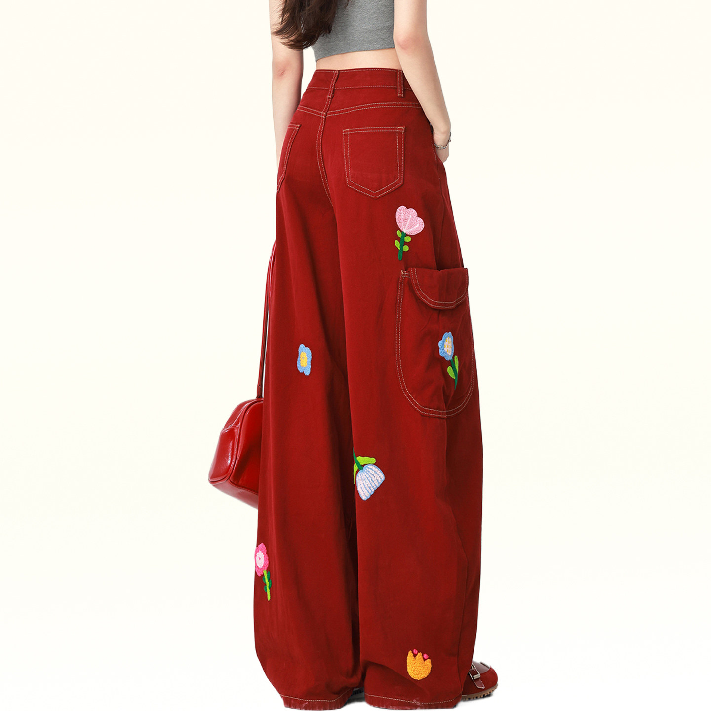 300斤胖mm大码重工花朵刺绣牛仔裤女复古高街显瘦女裤阔腿长裤子,淘宝优惠券,粉丝福利购,淘宝优惠卷