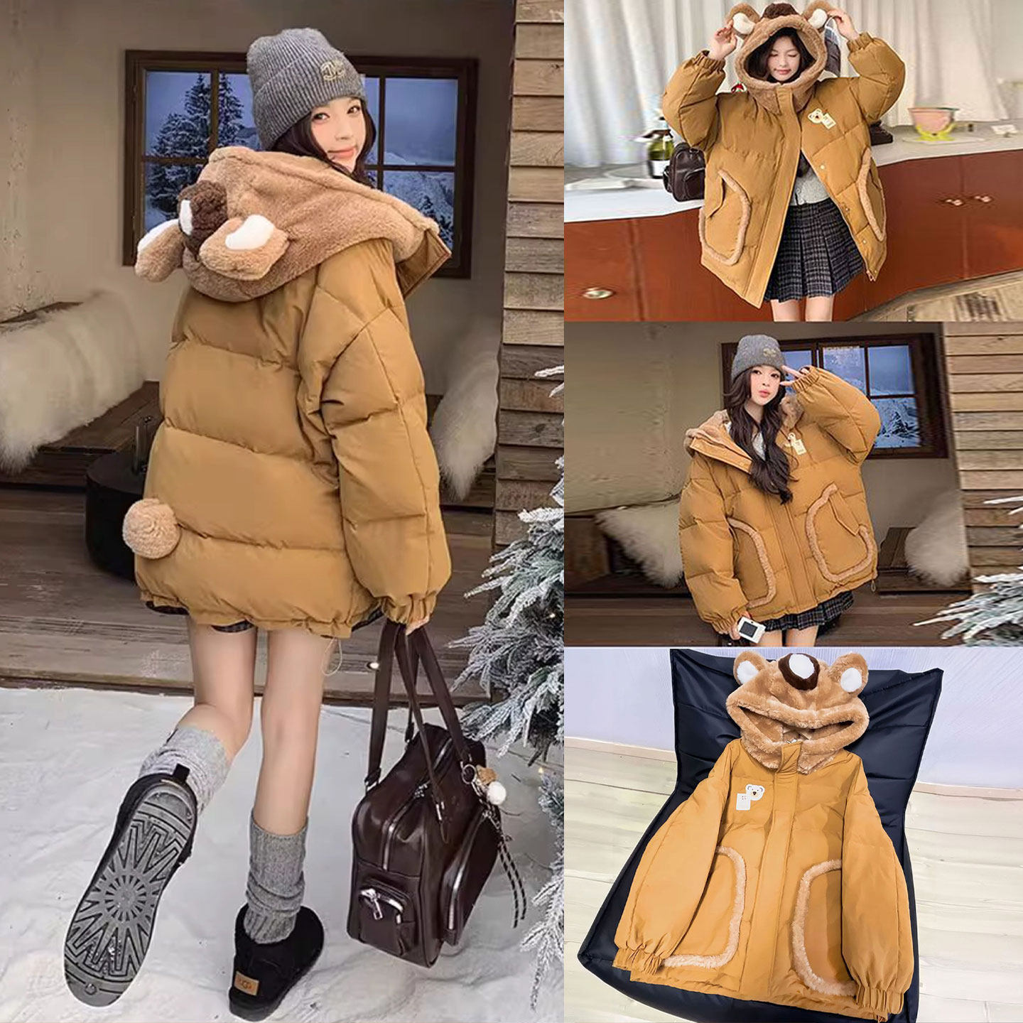 特大码女装设计感减龄毛绒耳朵连帽棉服女胖mm学院风加厚保暖外套,淘宝优惠券,粉丝福利购,淘宝优惠卷