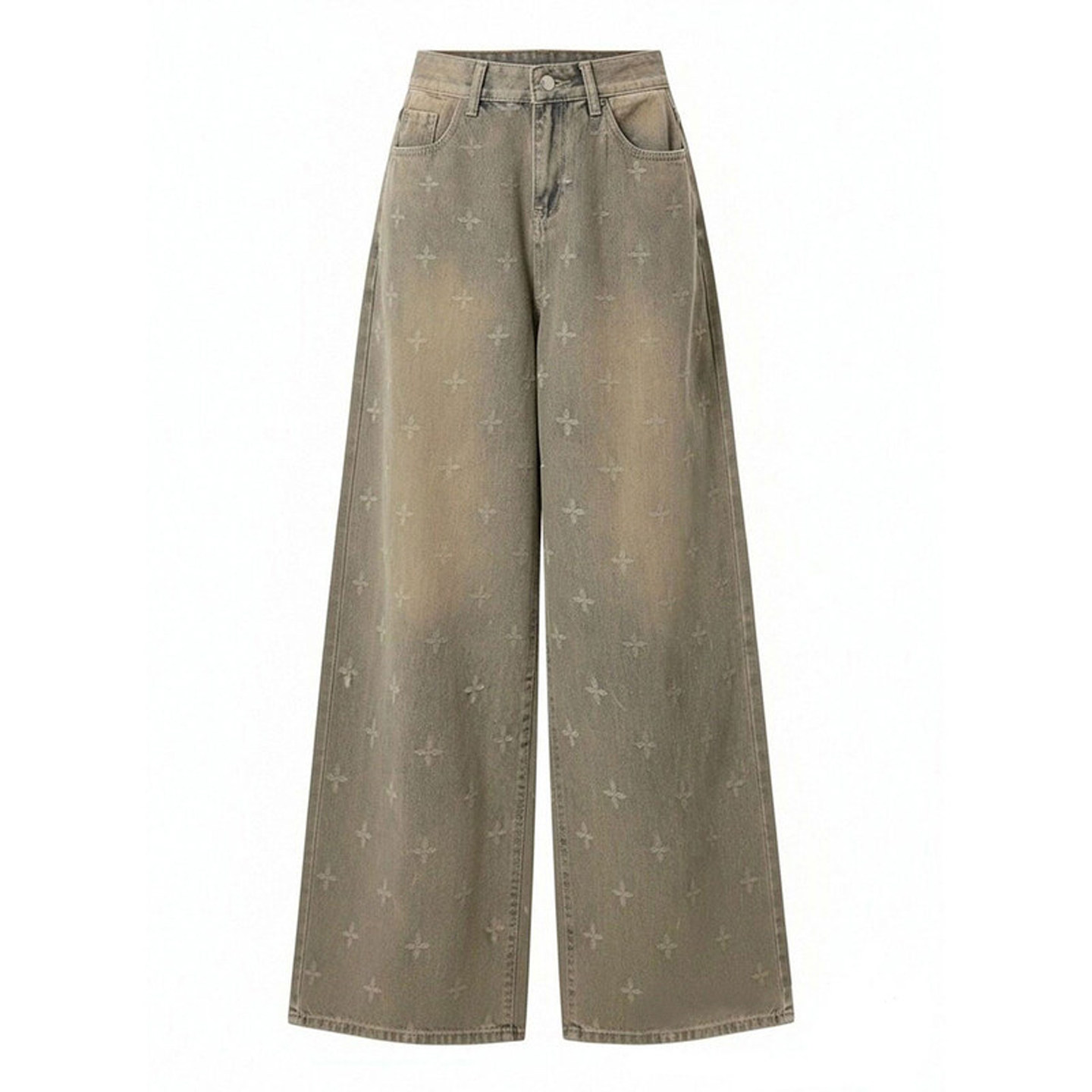 300斤特大码胖mm美式十字星满印牛仔裤女复古设计感水洗阔腿裤子,淘宝优惠券,粉丝福利购,淘宝优惠卷