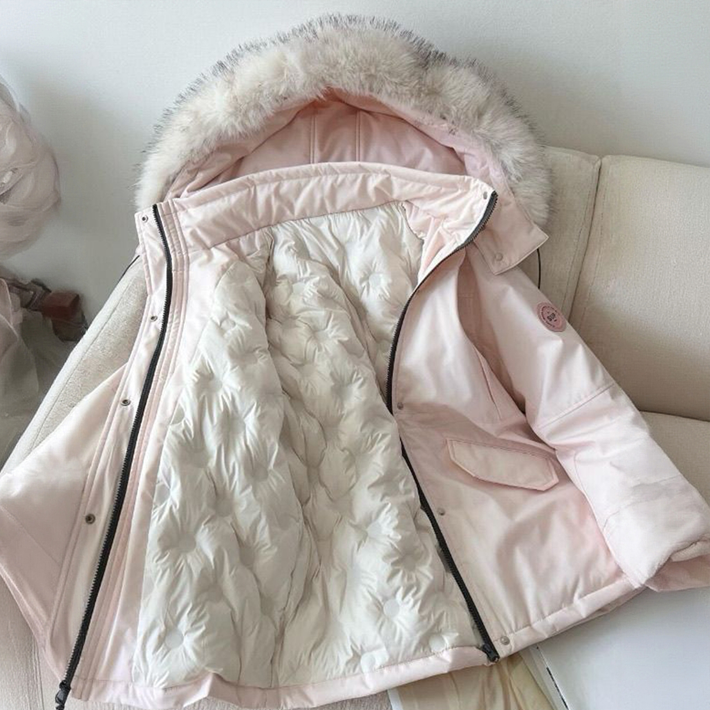 胖mm大码女装粉色超好看夹棉棉服女冬季加厚保暖甜美风派克服上衣 - 图1