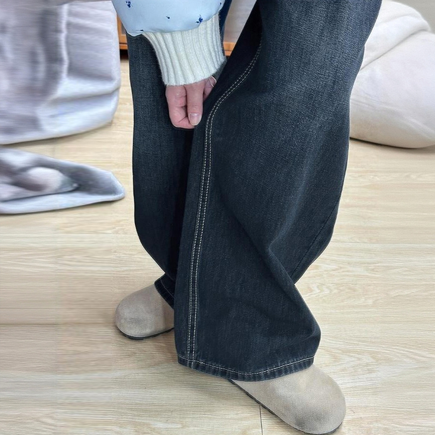 大码女装复古阔腿牛仔裤女冬季胖mm加厚加绒梨型身材显瘦直筒裤子,淘宝优惠券,粉丝福利购,淘宝优惠卷