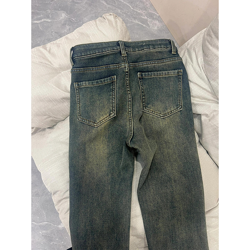 300斤大码女装加绒加厚复古蓝微喇牛仔裤女胖mm高腰弹力阔腿裤子 - 图1