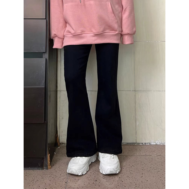 胖mm大码女装美式微喇牛仔裤女秋冬新款学生弹力黑色加绒喇叭裤子,淘宝优惠券,粉丝福利购,淘宝优惠卷