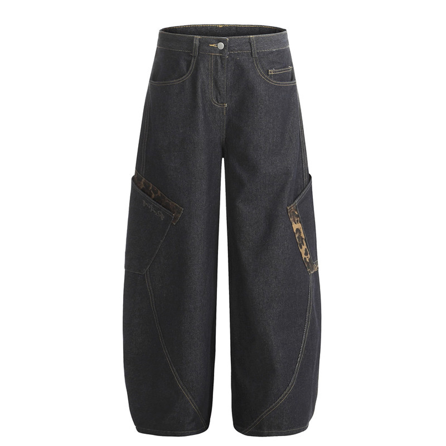 特大码女装美式高街工装牛仔裤女胖mm复古街头辣妹风弯刀阔腿裤子,淘宝优惠券,粉丝福利购,淘宝优惠卷