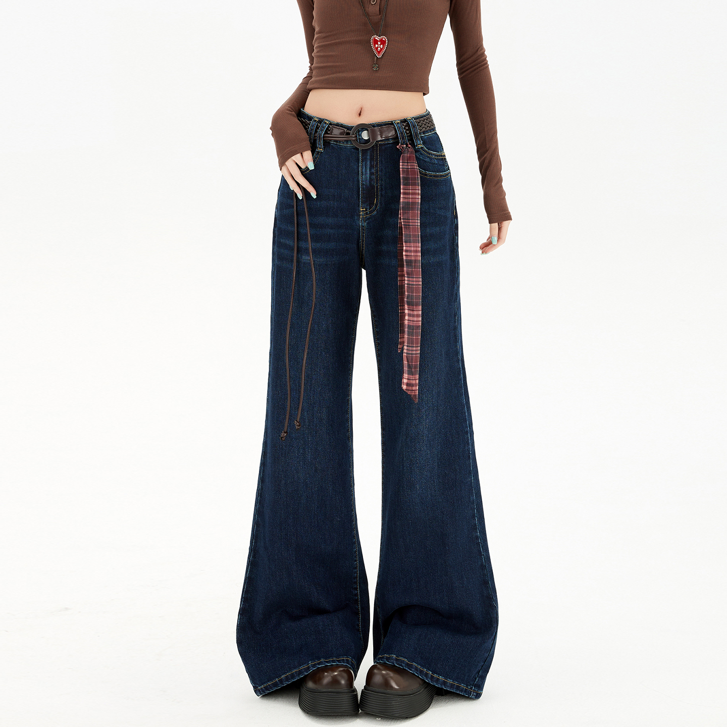 大码女装胖mm宽松百搭显瘦微喇牛仔裤女秋季vibe风复古蓝休闲裤子 - 图2