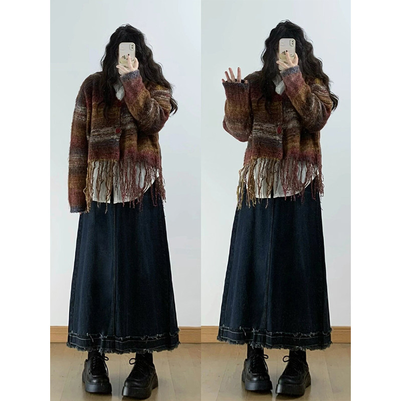 胖mm特大码女装毛边复古牛仔半身裙女春秋裙子高腰显瘦a字中长裙,淘宝优惠券,粉丝福利购,淘宝优惠卷