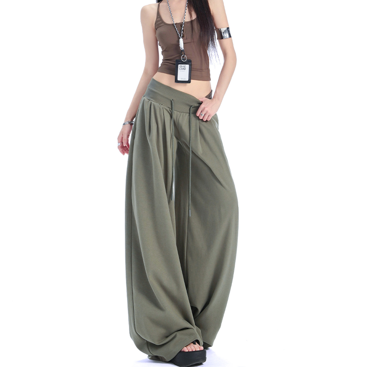 300斤特大码绿色简约风运动卫裤女胖mm宽松显瘦慵懒风阔腿长裤子,淘宝优惠券,粉丝福利购,淘宝优惠卷