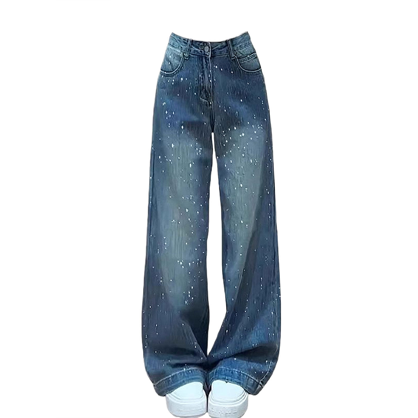 特大码女装蓝色满天星烫钻牛仔裤女胖mm垂感显瘦休闲美式直筒裤子,淘宝优惠券,粉丝福利购,淘宝优惠卷