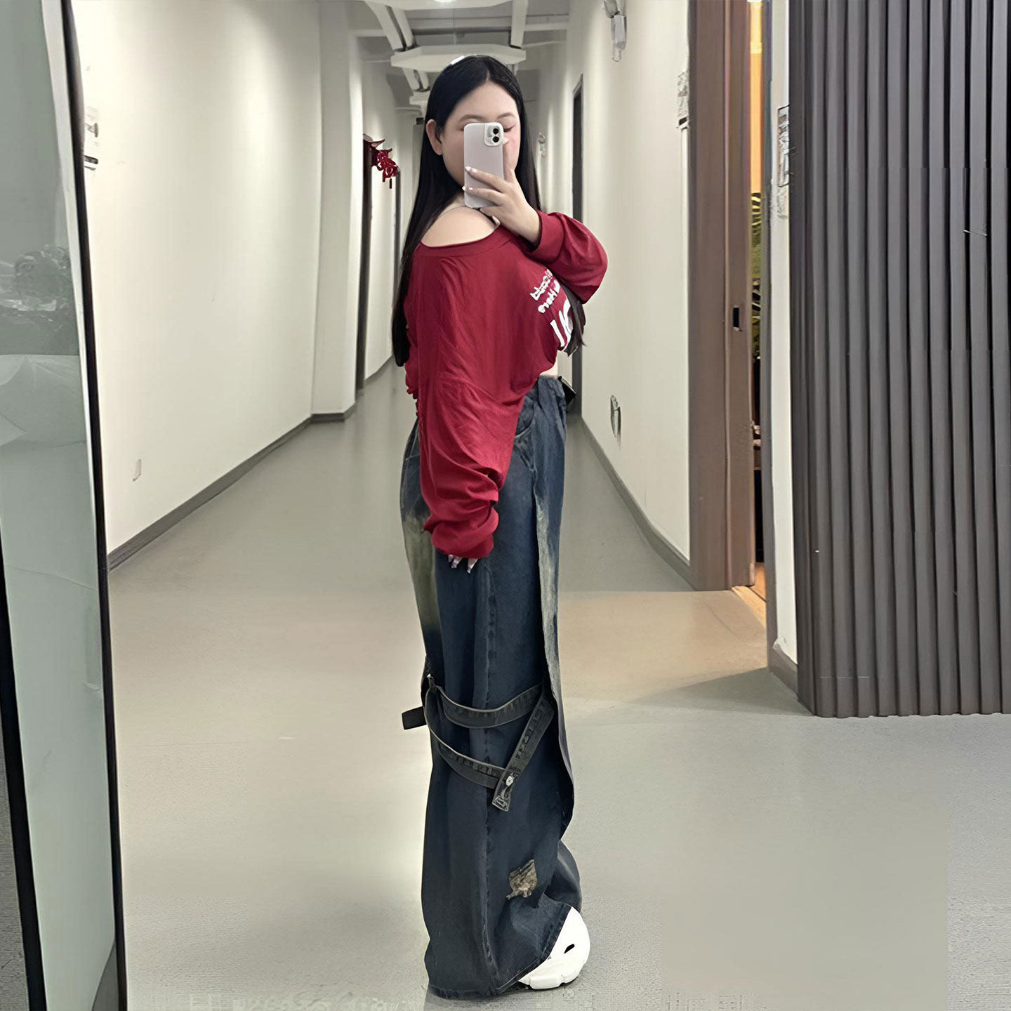 胖mm美式复古拼接设计高街牛仔裤女特大码裤子学生显瘦阔腿工装裤,淘宝优惠券,粉丝福利购,淘宝优惠卷