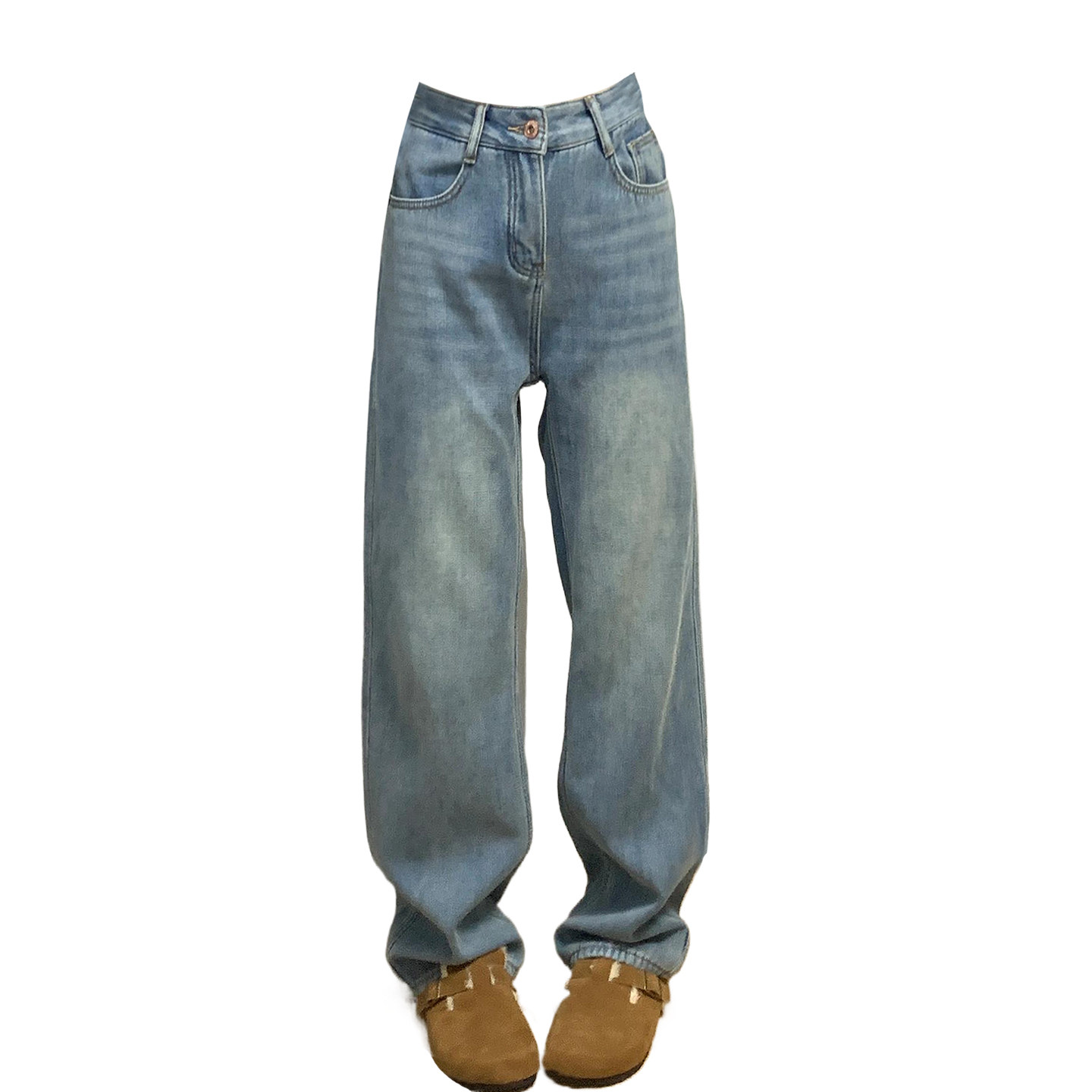 300斤胖mm大码蓝色加绒牛仔裤女美式高街慵懒风显瘦加厚直筒裤子,淘宝优惠券,粉丝福利购,淘宝优惠卷