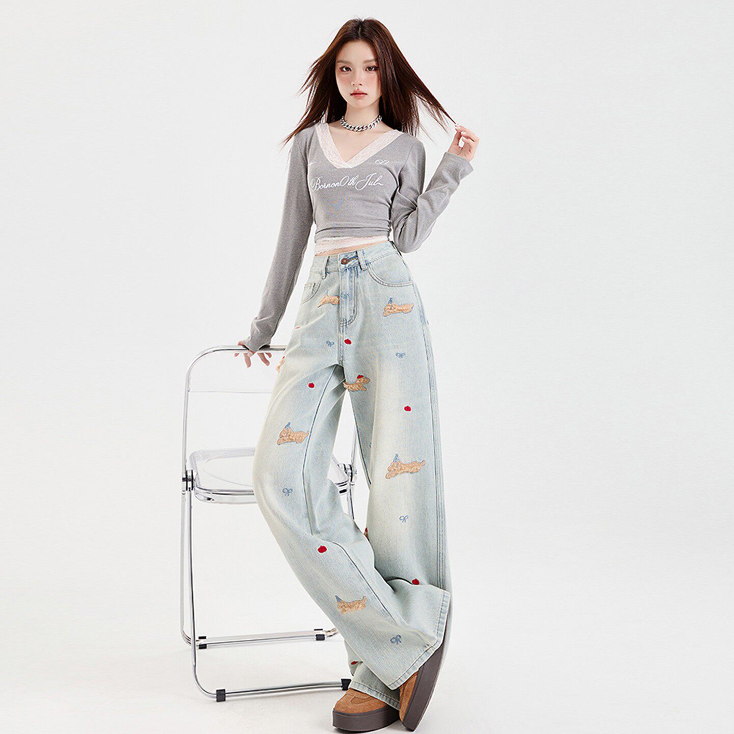 大码女装蓝色小狗刺绣保暖牛仔裤女胖mm学生显瘦加绒加厚直筒长裤,淘宝优惠券,粉丝福利购,淘宝优惠卷