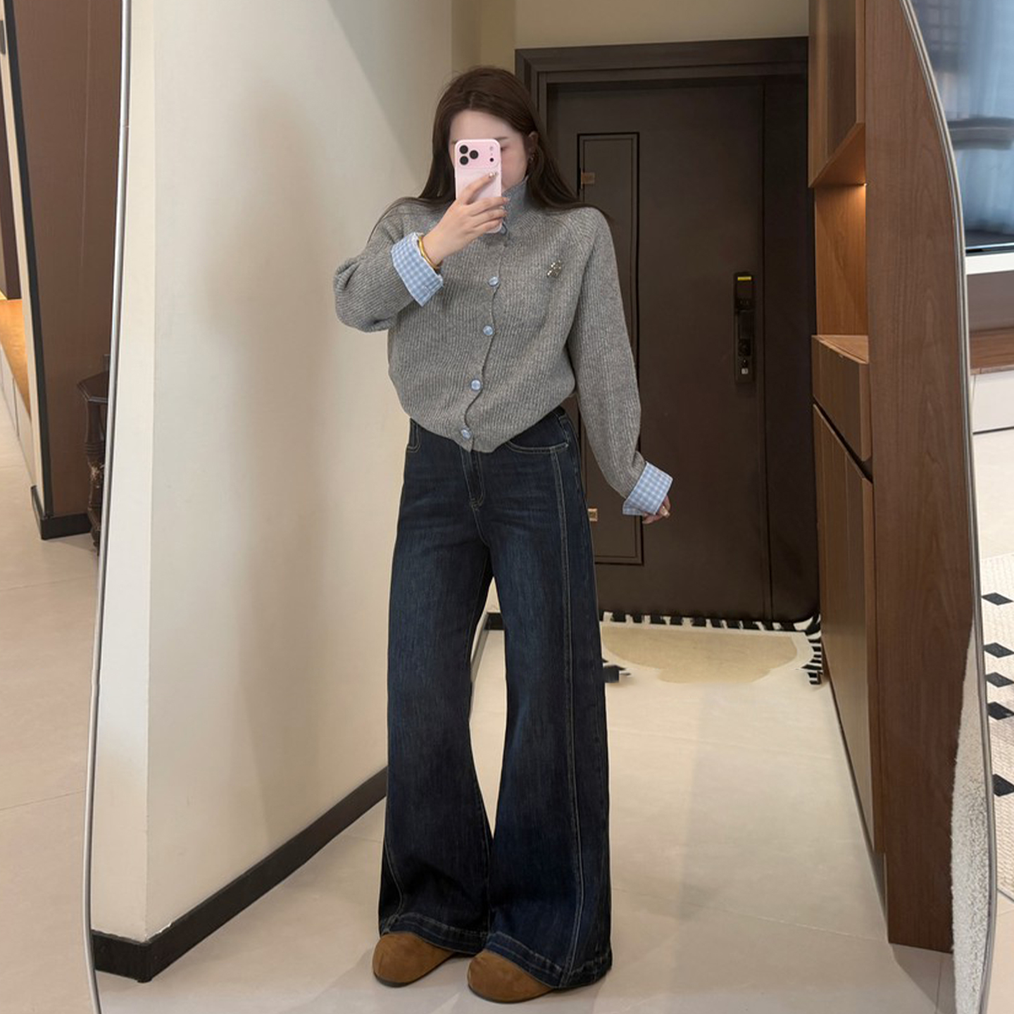 特大码女装美式复古高街牛仔裤女胖mm加绒加厚显瘦遮肉阔腿长裤子 - 图3