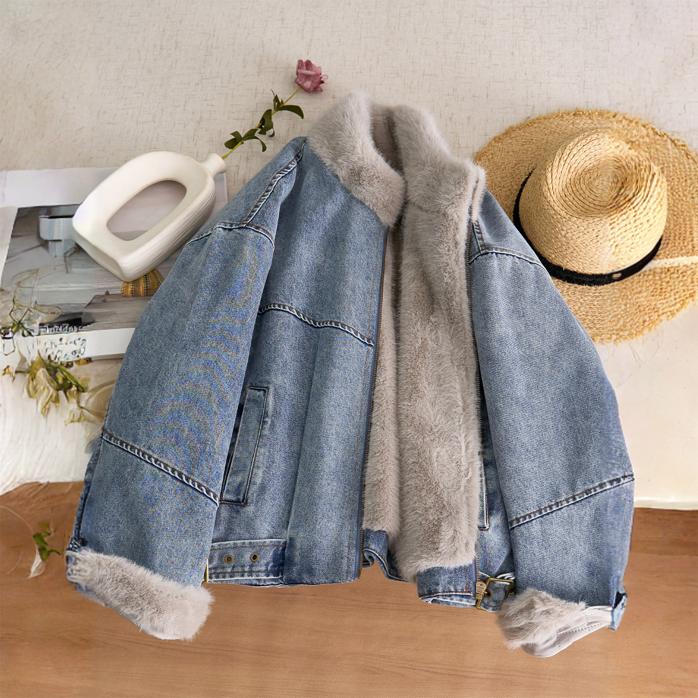 300斤大码女装立领毛领拼接牛仔外套女胖mm韩系减龄气质显瘦棉服,淘宝优惠券,粉丝福利购,淘宝优惠卷