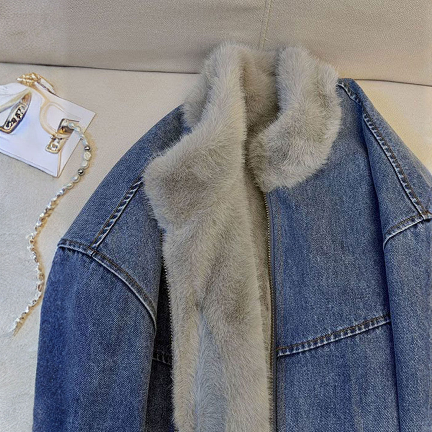 特大码女装胖mm毛毛拼接牛仔外套女高级感韩版显瘦百搭保暖厚棉服,淘宝优惠券,粉丝福利购,淘宝优惠卷