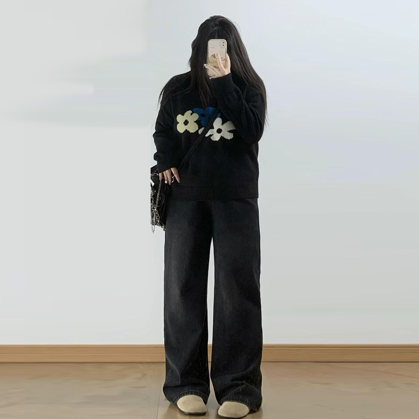 300斤特大码女装美式黑灰色加绒牛仔裤女胖mm小个子加厚阔腿裤子,淘宝优惠券,粉丝福利购,淘宝优惠卷