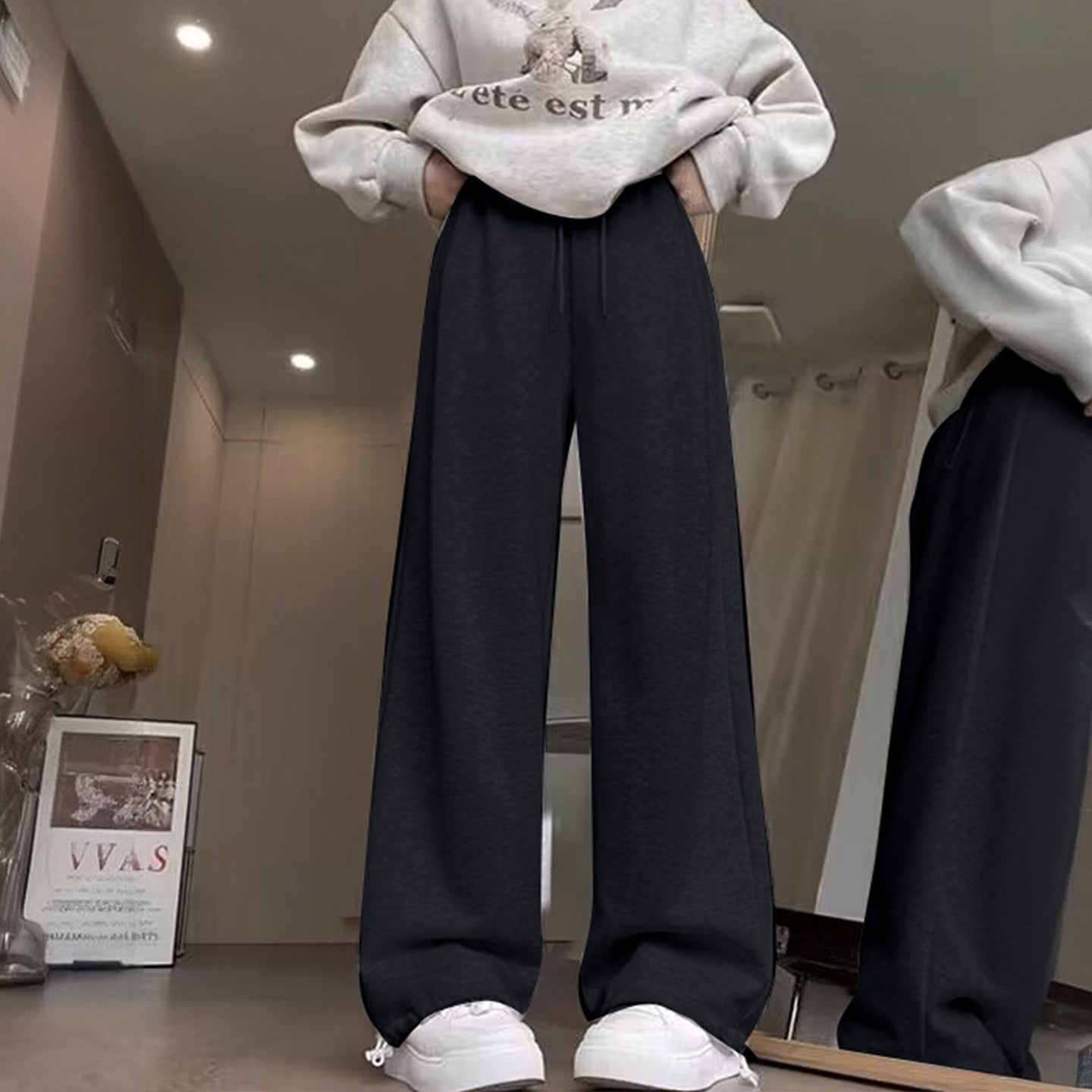 300斤胖mm大码休闲慵懒风高腰抽绳阔腿裤女宽松垂感直筒裤运动裤,淘宝优惠券,粉丝福利购,淘宝优惠卷