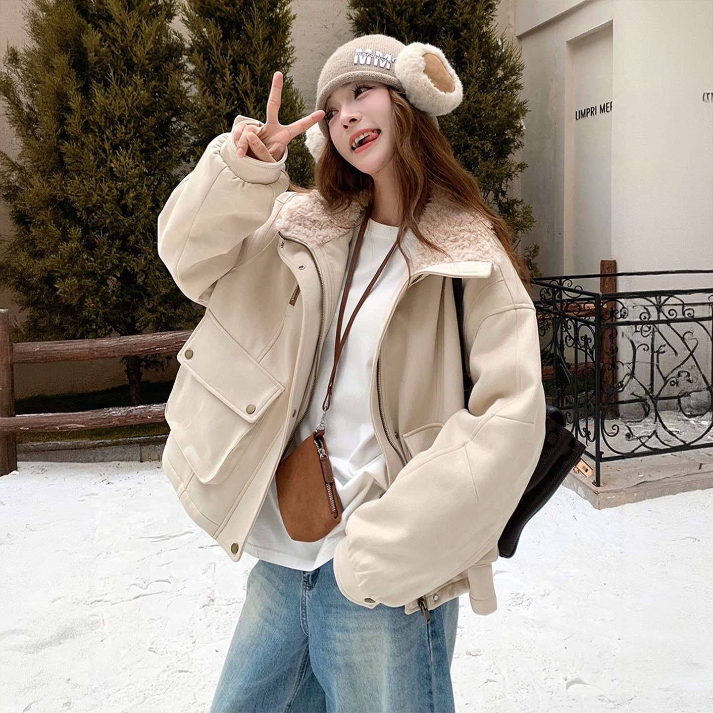 大码胖mm学院风羊羔毛棉服女2025新款爆款棉袄洋气百搭加绒厚外套,淘宝优惠券,粉丝福利购,淘宝优惠卷