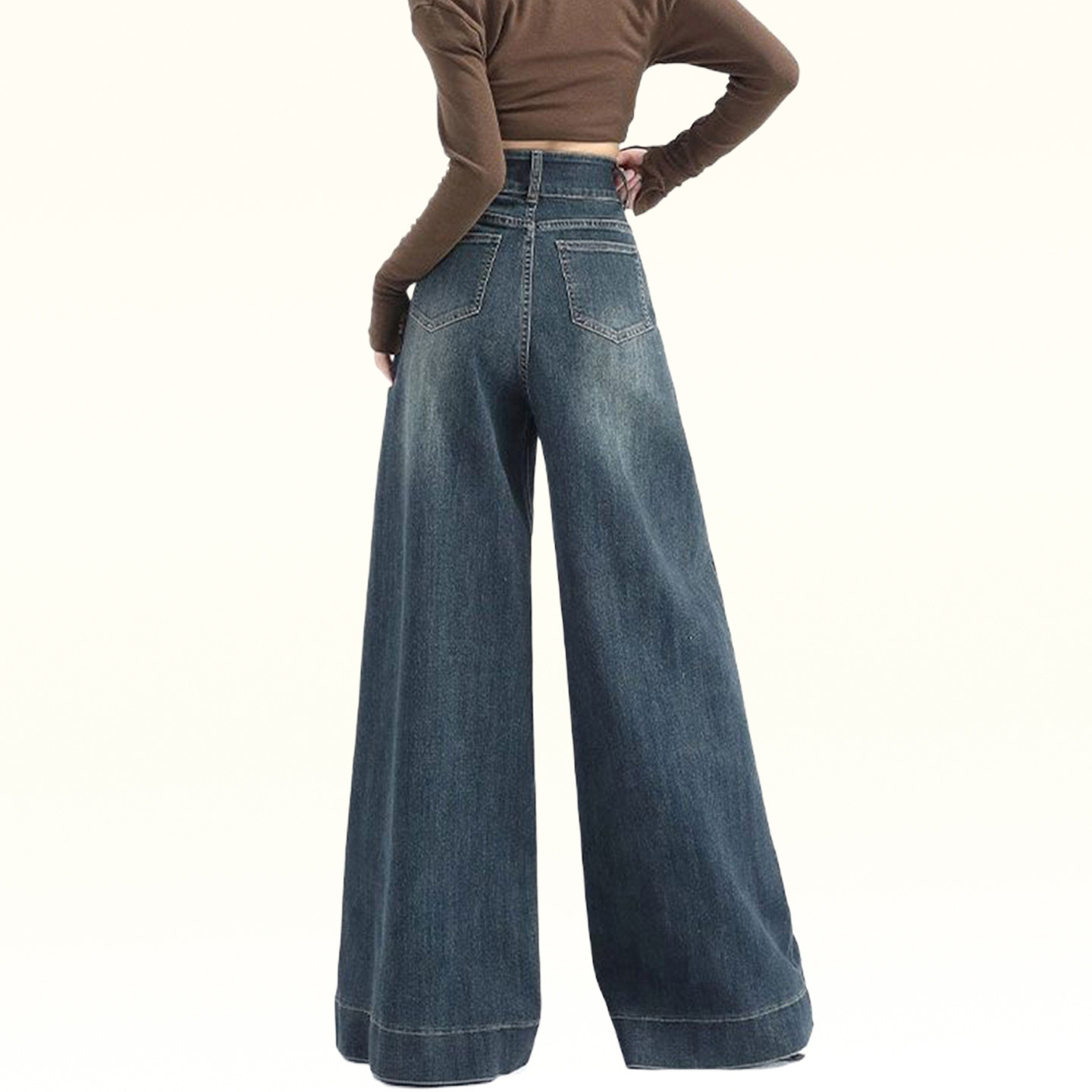 胖mm大码女装高腰弹力显瘦牛仔裤女复古蓝加绒加厚慵懒风阔腿裤子,淘宝优惠券,粉丝福利购,淘宝优惠卷