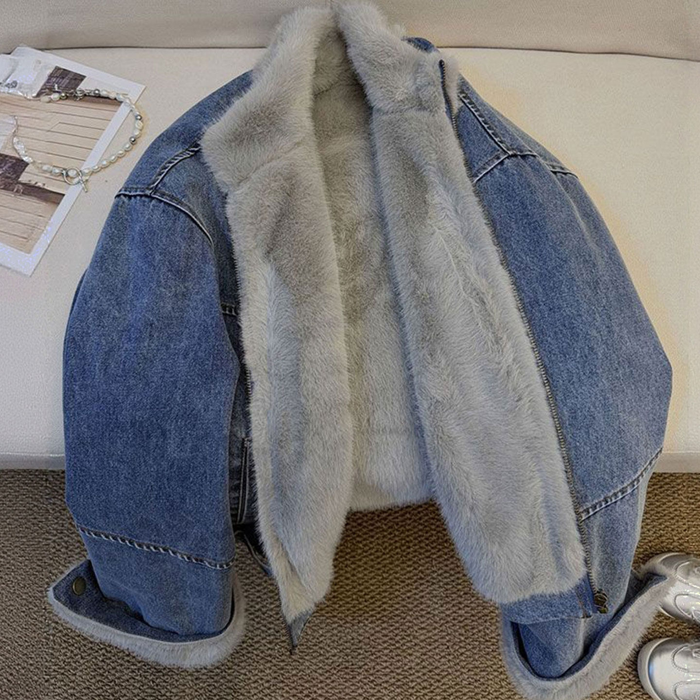 特大码女装胖mm毛毛拼接牛仔外套女高级感韩版显瘦百搭保暖厚棉服,淘宝优惠券,粉丝福利购,淘宝优惠卷