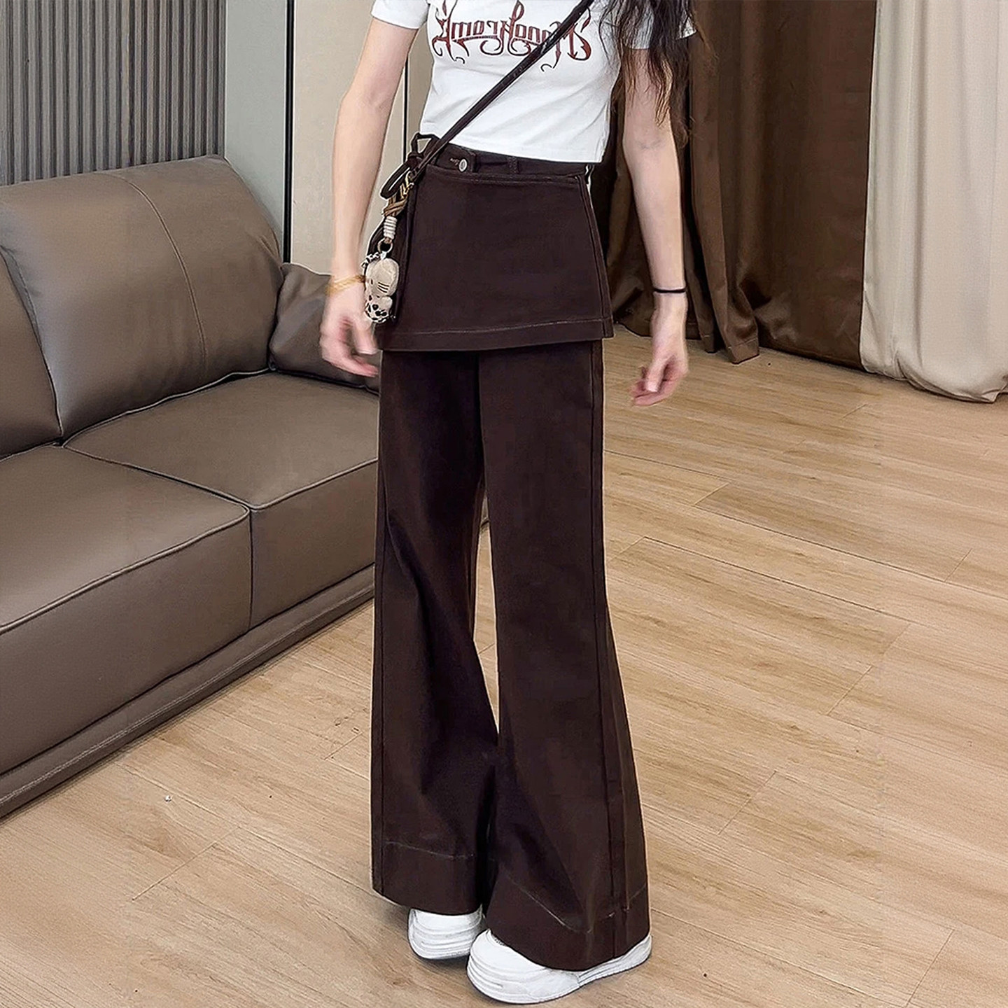 大码女装美拉德穿搭假两件屁帘微喇牛仔裤女胖mm高腰显瘦喇叭裤子,淘宝优惠券,粉丝福利购,淘宝优惠卷