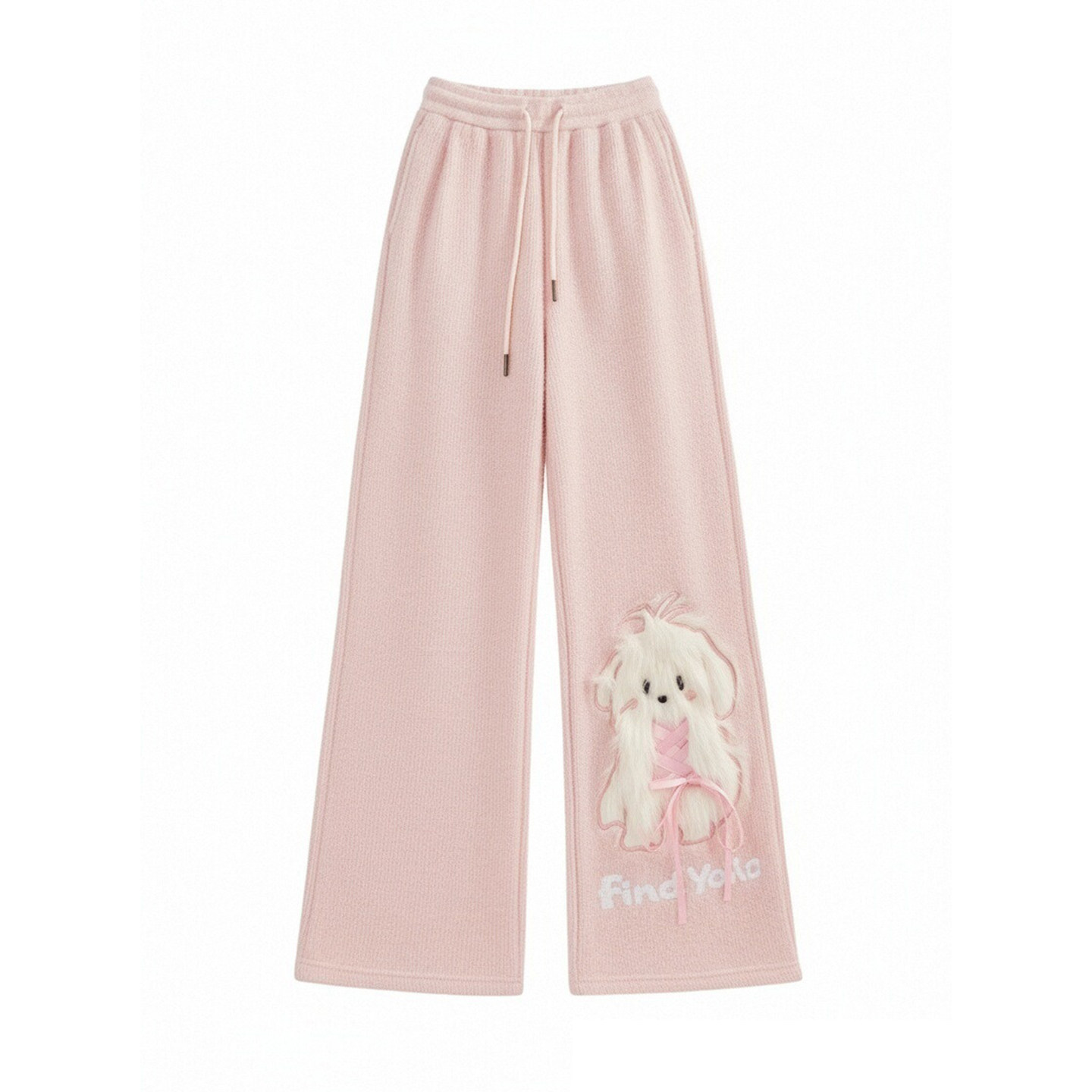 300斤大码女装粉色小狗刺绣阔腿卫裤女胖mm宽松显瘦休闲风长裤子,淘宝优惠券,粉丝福利购,淘宝优惠卷