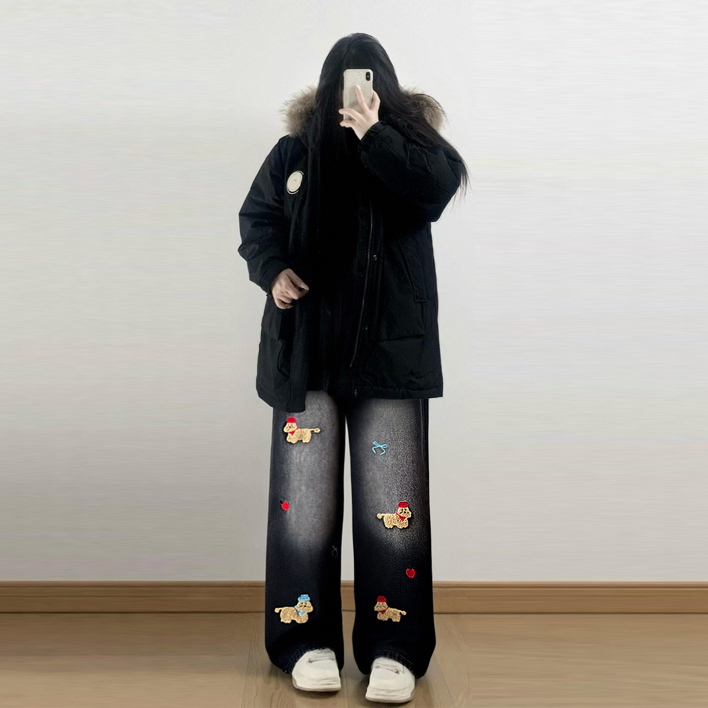 300斤特大码美式高街加绒牛仔裤女胖mm黑色高腰宽松直筒阔腿裤子,淘宝优惠券,粉丝福利购,淘宝优惠卷