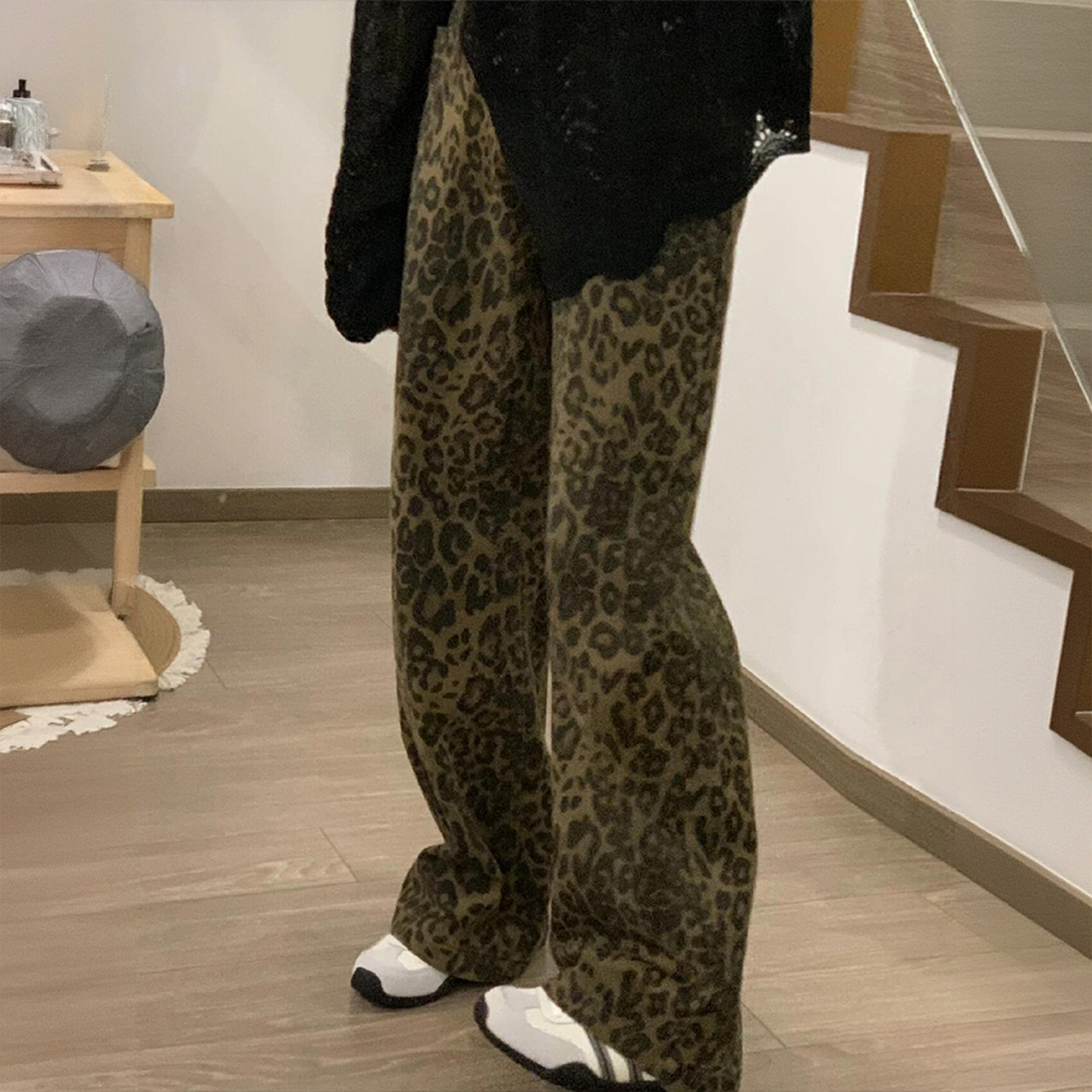 300斤特大码女装美式豹纹阔腿牛仔裤女胖mm梨型身材显瘦直筒裤子,淘宝优惠券,粉丝福利购,淘宝优惠卷