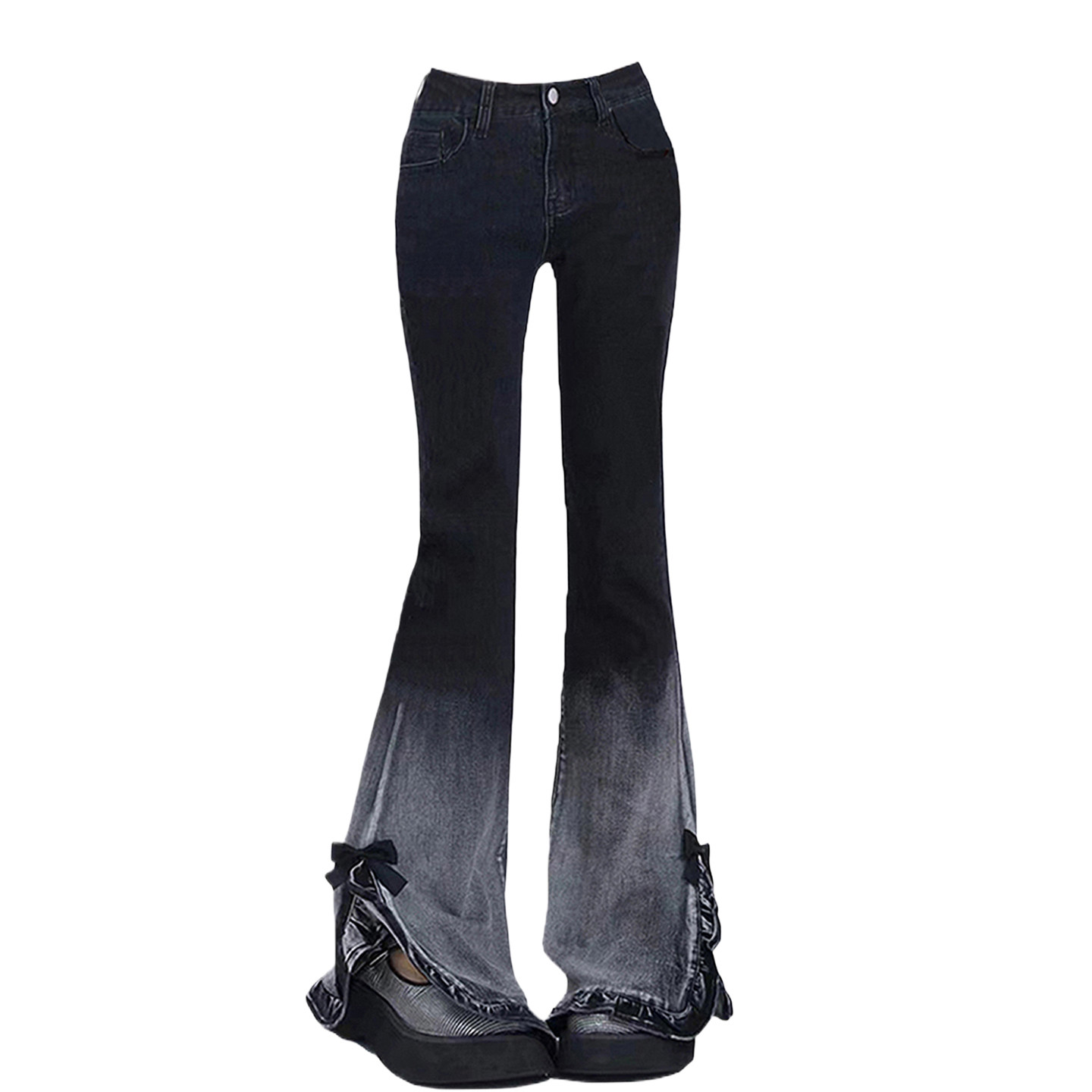 300斤大码女装韩系学生弹力牛仔裤女胖mm设计感渐变开叉微喇裤子,淘宝优惠券,粉丝福利购,淘宝优惠卷