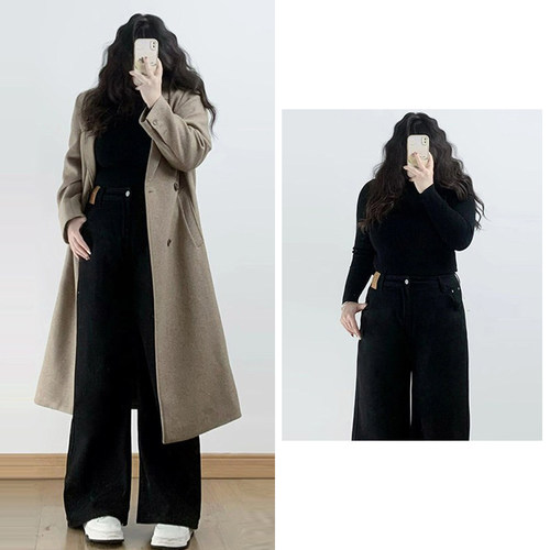 300斤特大码女装韩版宽松牛仔裤女夏季胖mm黑色显瘦阔腿裤子女裤 - 图1