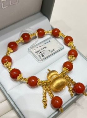 TSL谢瑞麟代购 足金999大葫芦黄金钻石手链手串女 点钻专柜正品