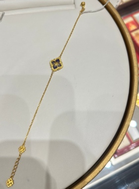 TSL谢瑞麟代购 足金999深蓝色布契拉提黄金钻石手链 单花镶钻正品