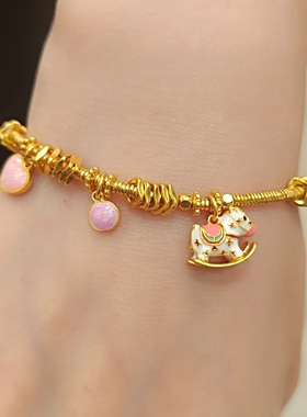 TSL谢瑞麟爱心彩虹木马黄金手链