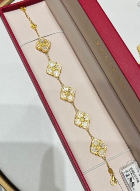 TSL谢瑞麟代购 足金999布契拉提黄金钻石手链女 五花镶钻专柜正品