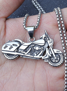 2025外贸欧美越野摩托车自行车单车钛钢吊坠不锈钢项链批发