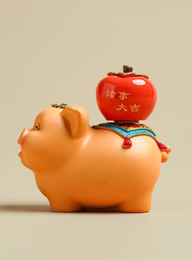 猪事大吉国潮创意小猪摆件高级感小众桌面茶桌装饰工艺品生日礼物